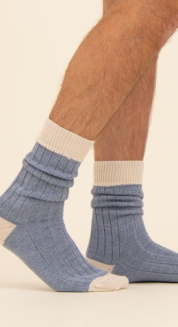 Men's alpaca bed socks - blue