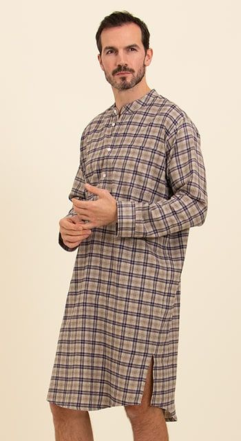 mens blue checked brushed cotton nightshirt