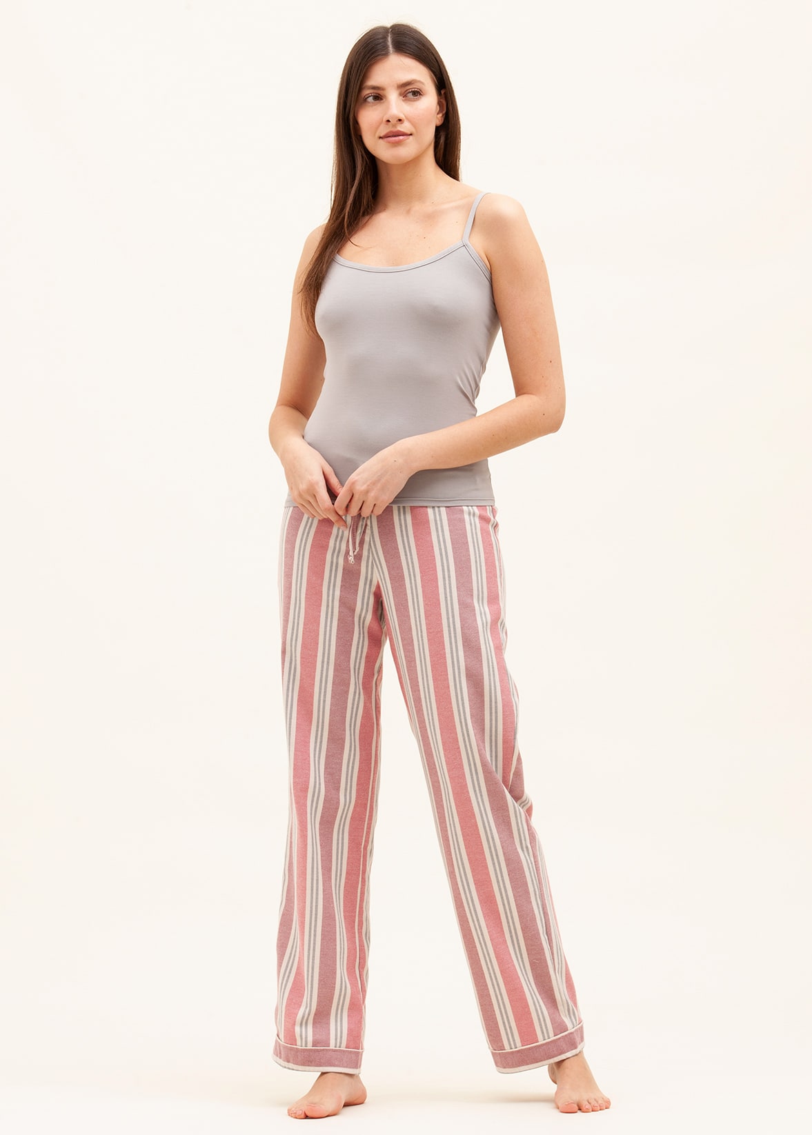 Women's Luxury Brushed Cotton Pyjama Bottoms, Vintage Pink Stripe, UK  Made